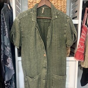 Free People Green Short Sleeve Shirt Jacket